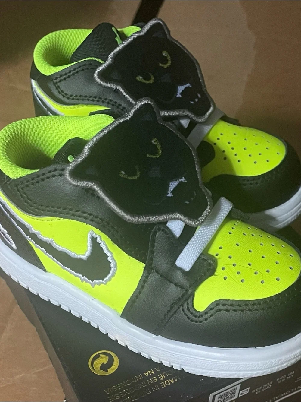 Jordan Kids Neon Green and Black Sneakers with Cat Patch